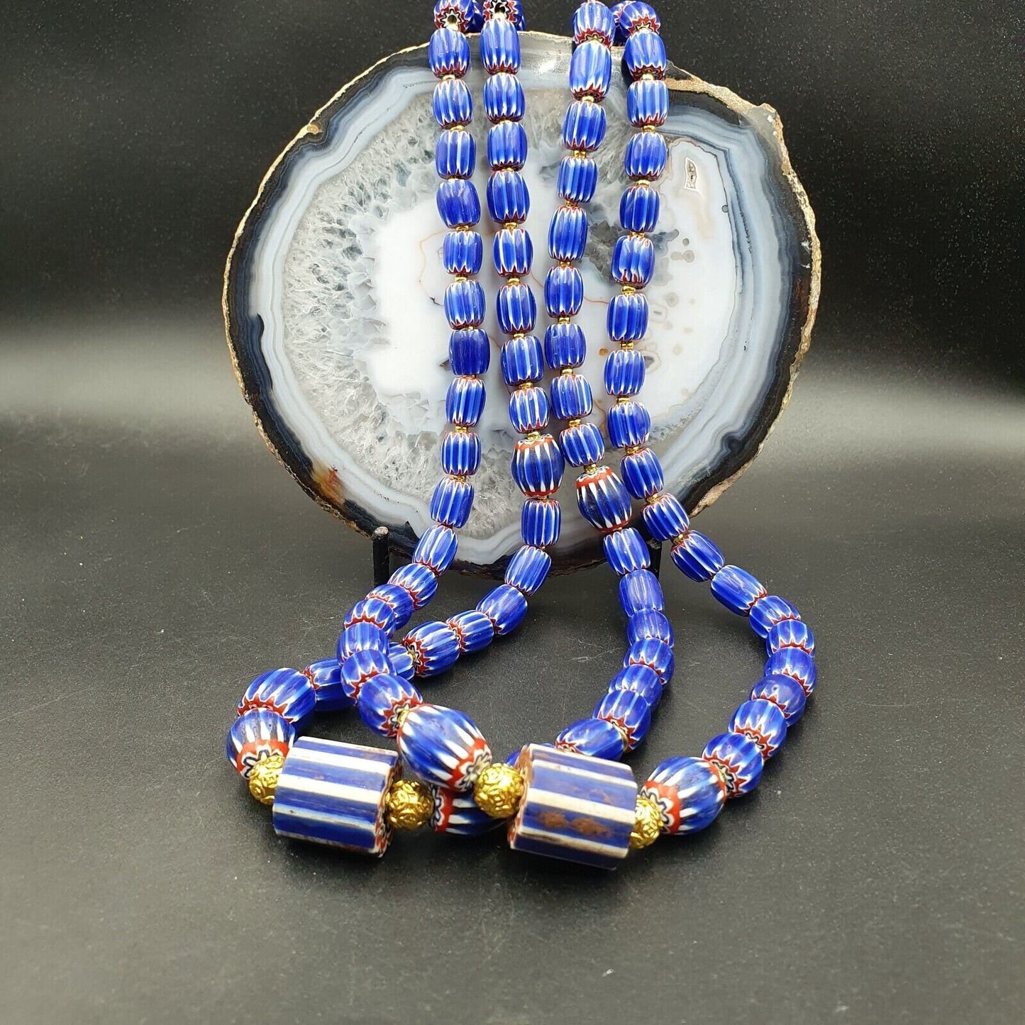 Vintage chevron and white heart venetian multilayers glass beads necklace n-155Gift