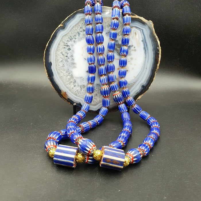 Vintage chevron and white heart venetian multilayers glass beads necklace n-155Gift
