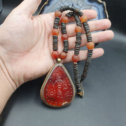Antique Carved Agate Seal Pendent Necklace: Rare Bone Beads