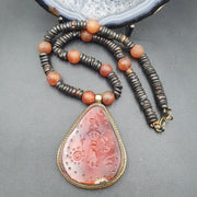Antique Carved Agate Seal Pendent Necklace: Rare Bone Beads