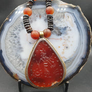 Antique Carved Agate Seal Pendent Necklace: Rare Bone Beads