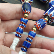 Venetian style trade beads old african chevron glass big beads strand 368 grams.