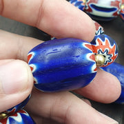 Venetian style trade beads old african chevron glass big beads strand 368 grams.