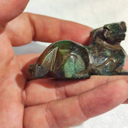 Antique green jade stone mysterious animal carving stone bead amulet mg-9-11