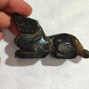 Antique green jade stone mysterious animal carving stone bead amulet mg-9-11