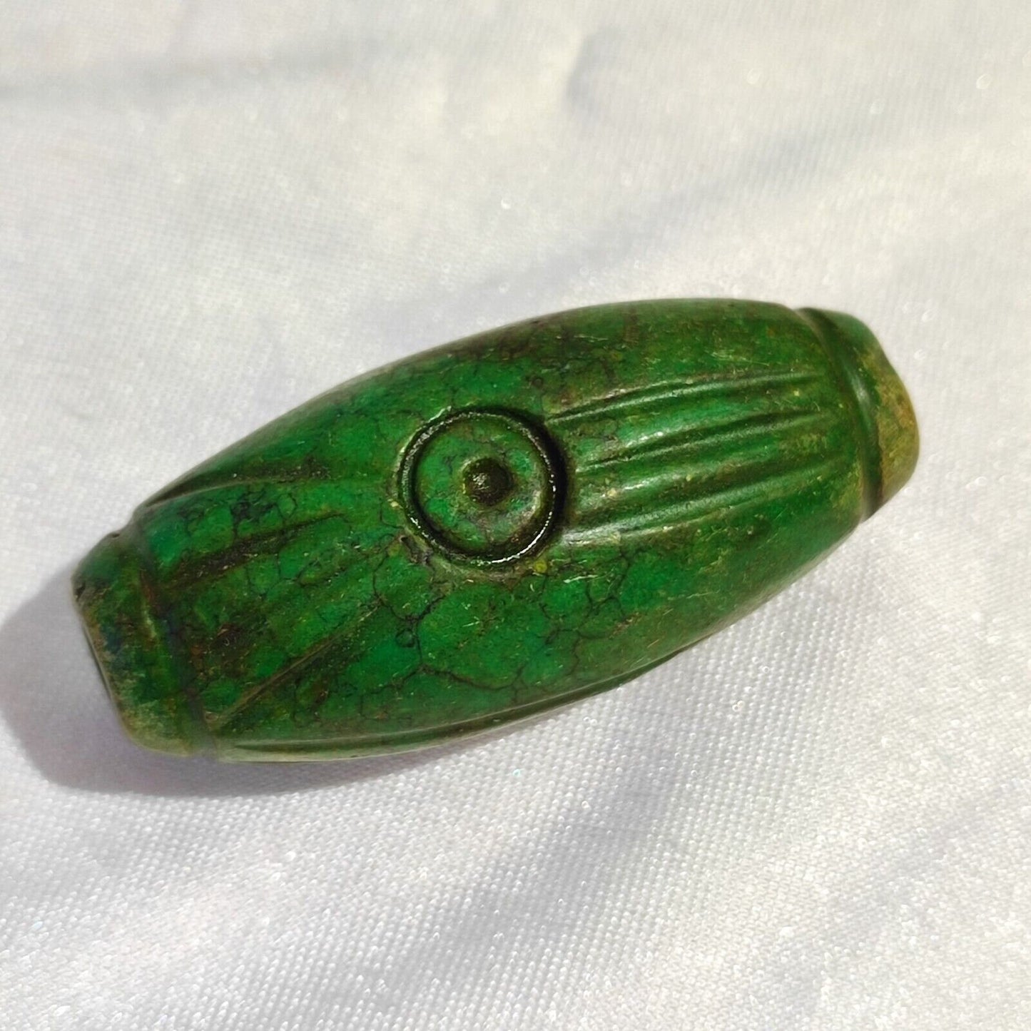 Antique green hawlight stone carving stone eyes bead amulet mg-9-12