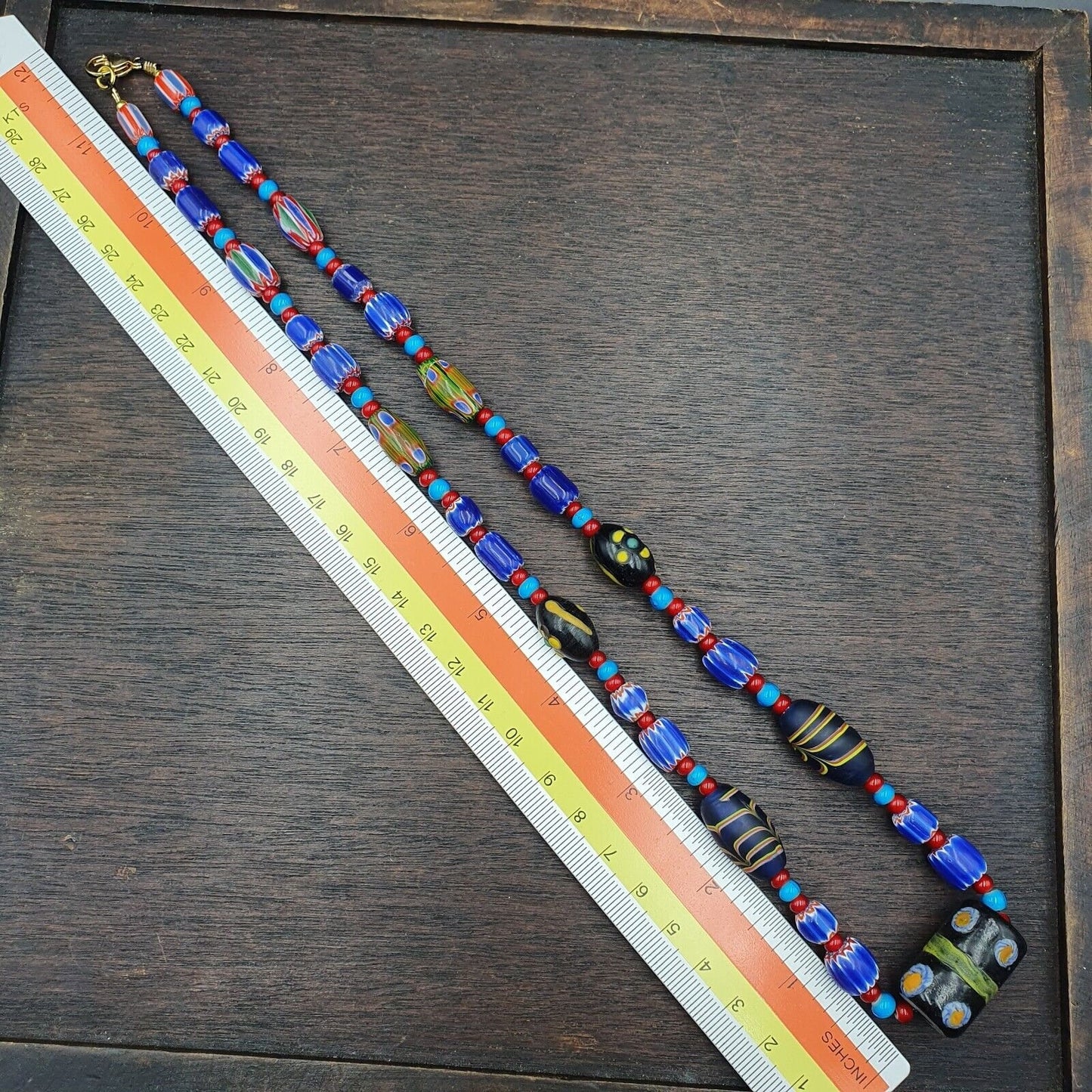 N97 blue chevron and white heart venetian beads african glass beads necklaceGift