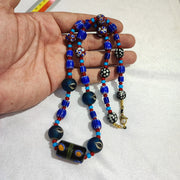 N94 blue chevron and white heart venetian beads african glass beads necklace.