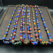 Wholesale 5 pcs vintage chevron and white heart venetian glass beads necklaces.