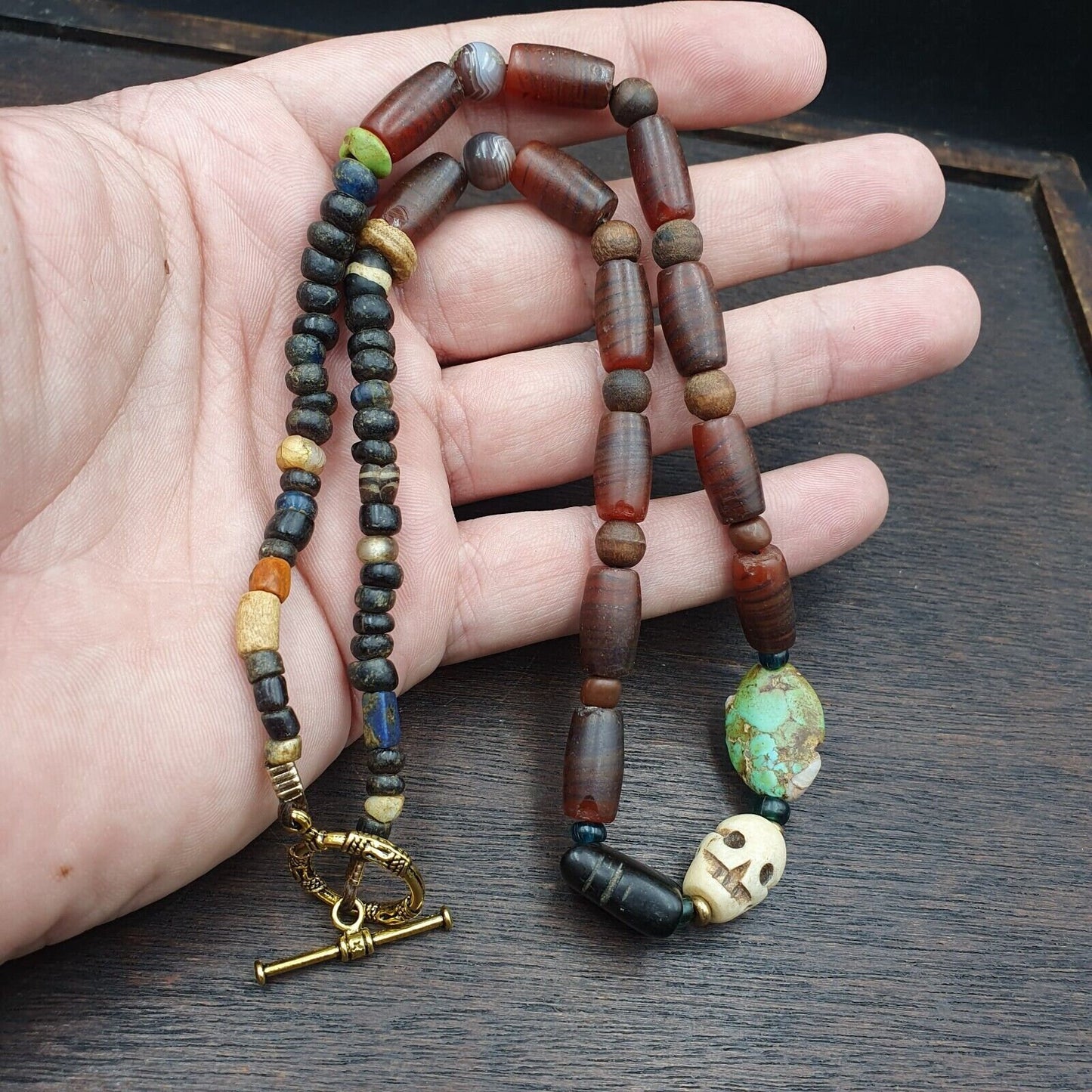 Ancient islamic roman era antique glass beads necklace #nc 47Gift