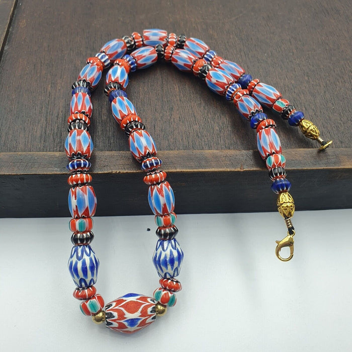 Vintage Venetian Chevron Bead Necklace: Multicolor Trade Beads, 24" Strand