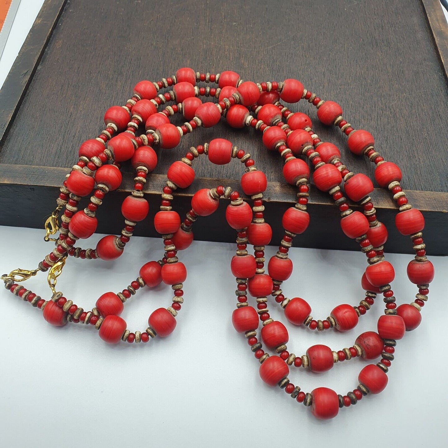 Vintage african antique trade beads old red glass beads long strand 12.5mmGift