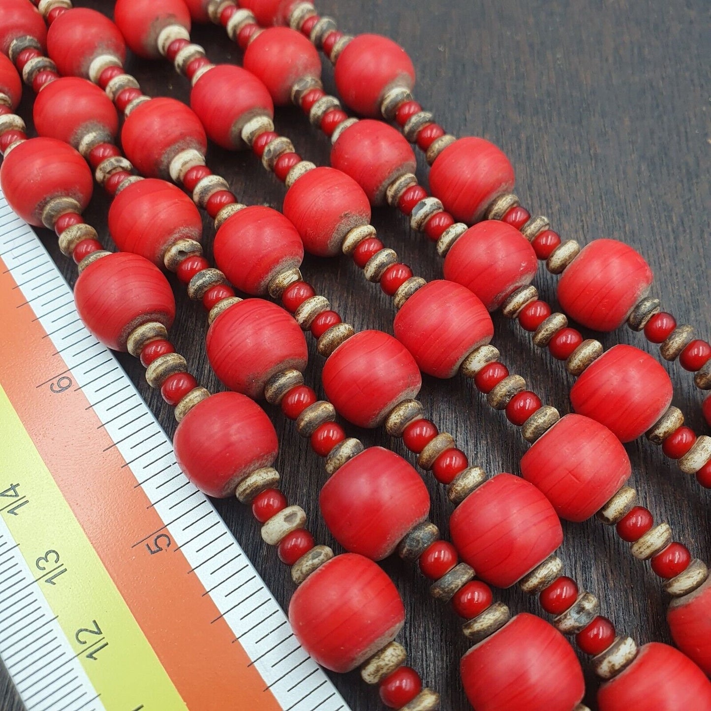 Vintage african antique trade beads old red glass beads long strand 12.5mmGift