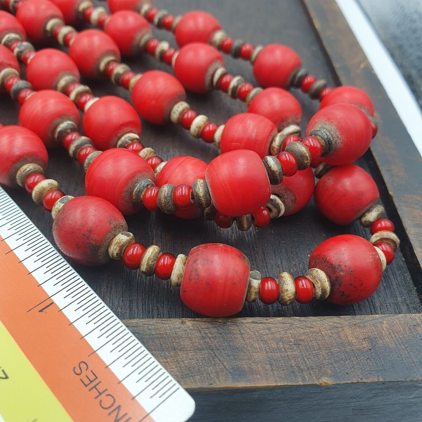 Vintage african antique trade beads old red glass beads long strand 12.5mmGift