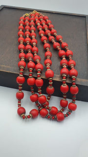 Vintage african antique trade beads old red glass beads long strand 12.5mm.