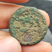 Ancient antique rare indo greco greek kushan bronze coin (155-189ad) c-2y
