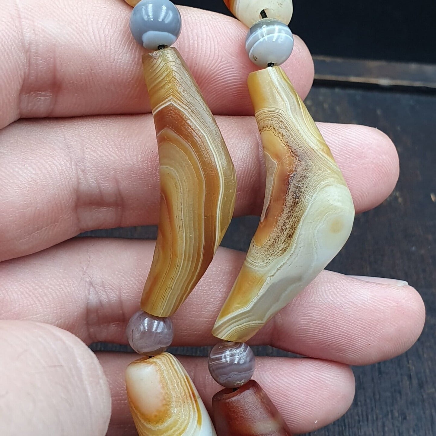 Antique yemeni old crystal agate middle eastern yellow agate beads necklace