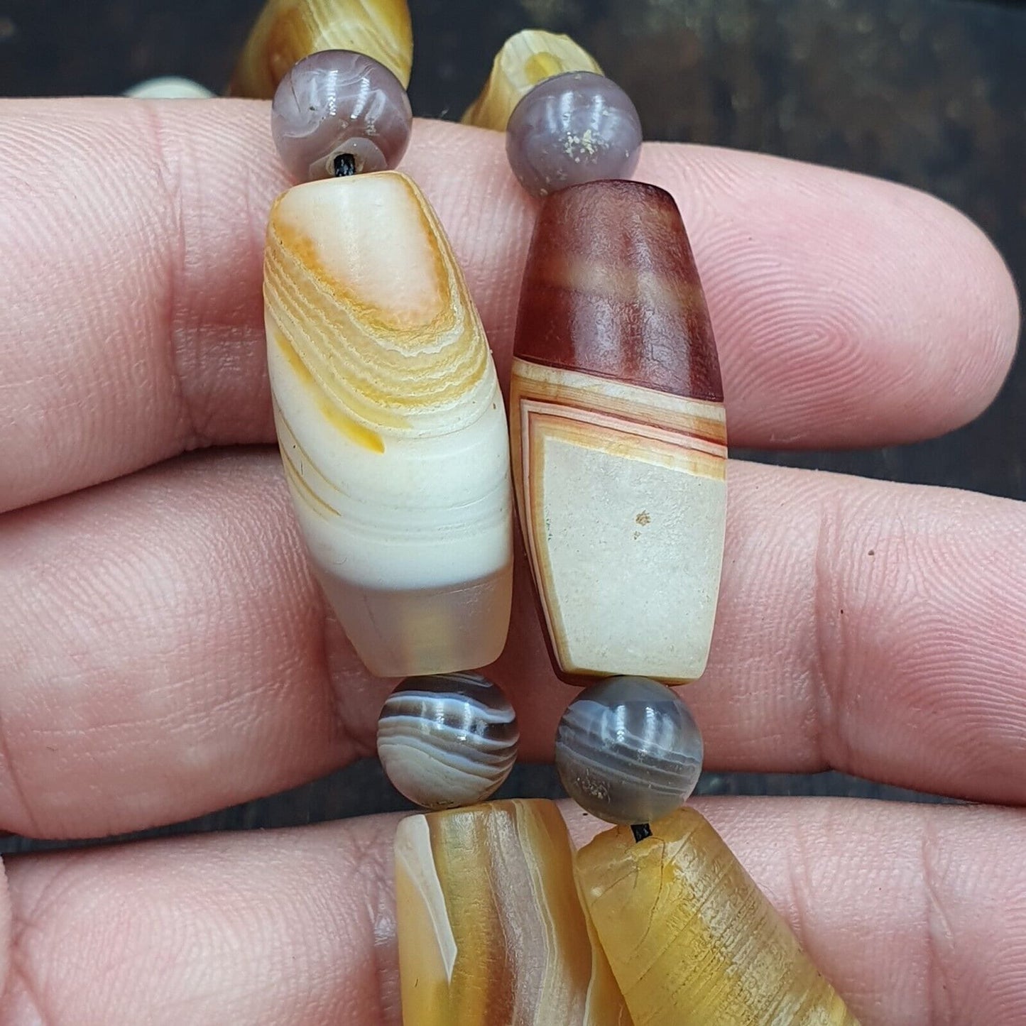 Antique yemeni old crystal agate middle eastern yellow agate beads necklace