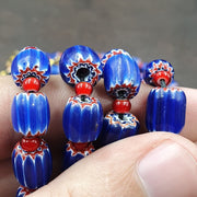 Vintage blue chevron and red white heart venetian beads necklace