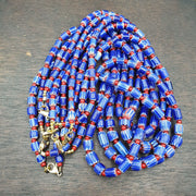 Vintage blue chevron and red white heart venetian beads necklace