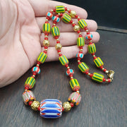 Ych-7 venetian style chevron and white heart venetian beads necklace