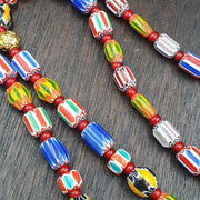 Ych-9 venetian style chevron and white heart venetian feather beads necklace