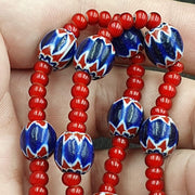 Venetian White Heart, Vintage Chevron Necklace | Polychrome Drawn Layered Glass | 25 Inch Strand, 4–15mm