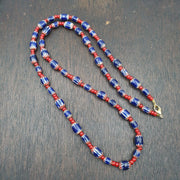 Venetian Glass Beads, Vintage Chevron Heart Strand - Handcrafted 28 Inch | Multi Layer White Blue Red