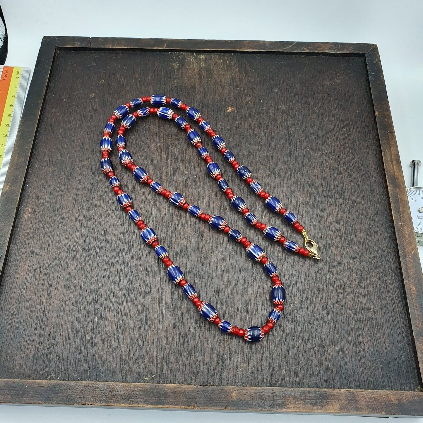 Mystique of antiquity vintage venetian white heart blue chevron beads necklace