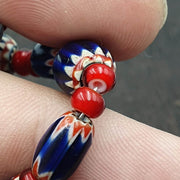 Venetian Glass Beads, Vintage Chevron Heart Strand - Handcrafted 28 Inch | Multi Layer White Blue Red
