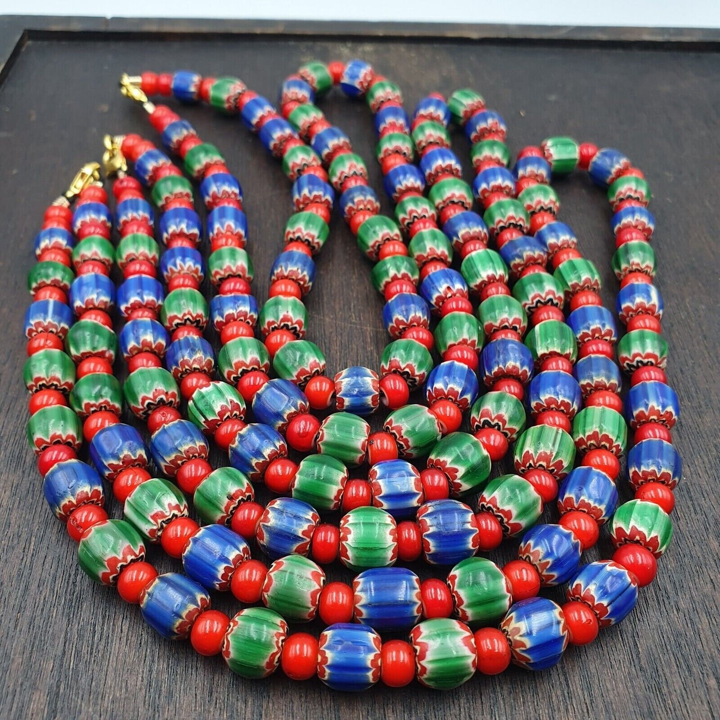 Whispers of history vintage venetian style blue and green chevron beads necklace