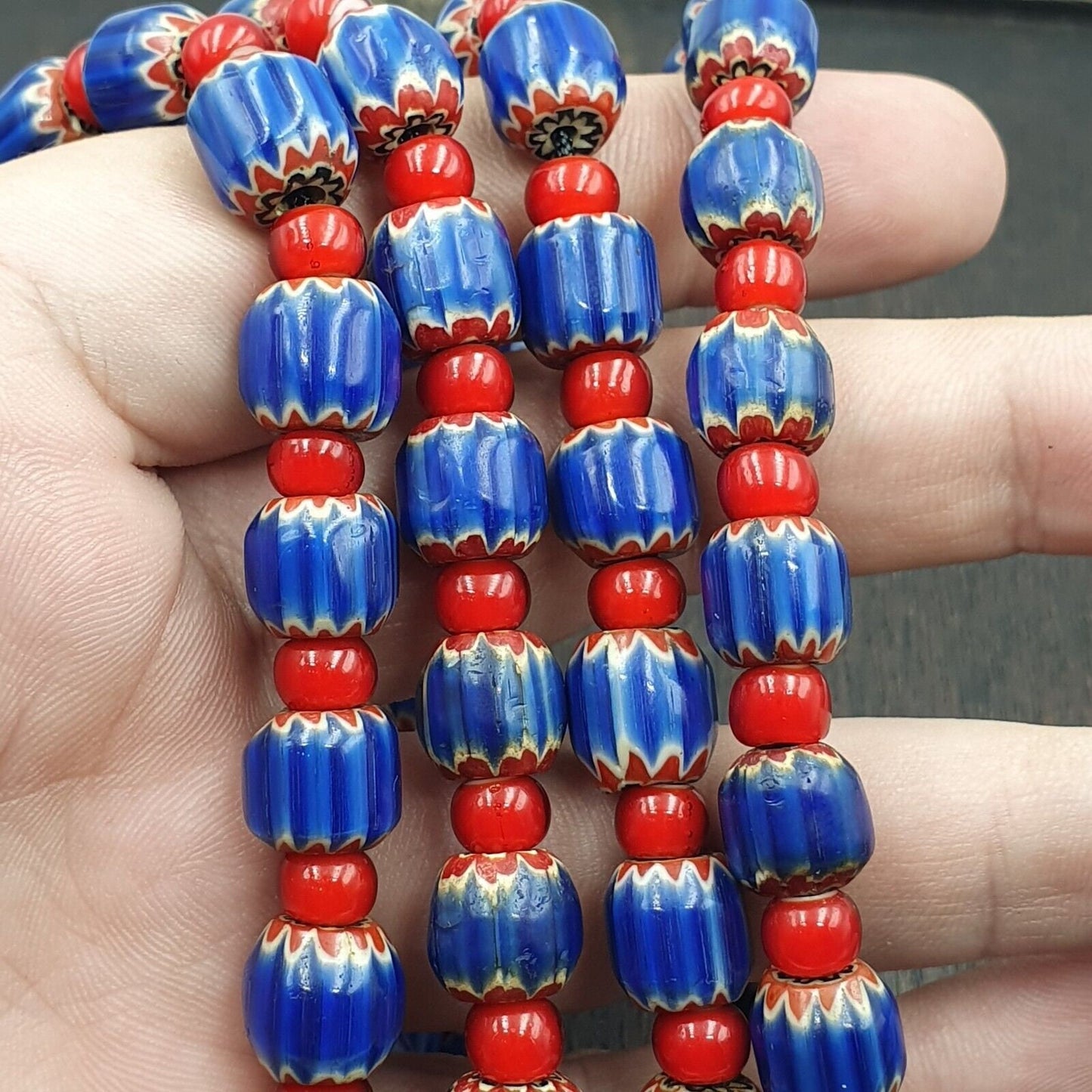 Heritage jewels: handcrafted vintage venetian style blue chevron beads necklace