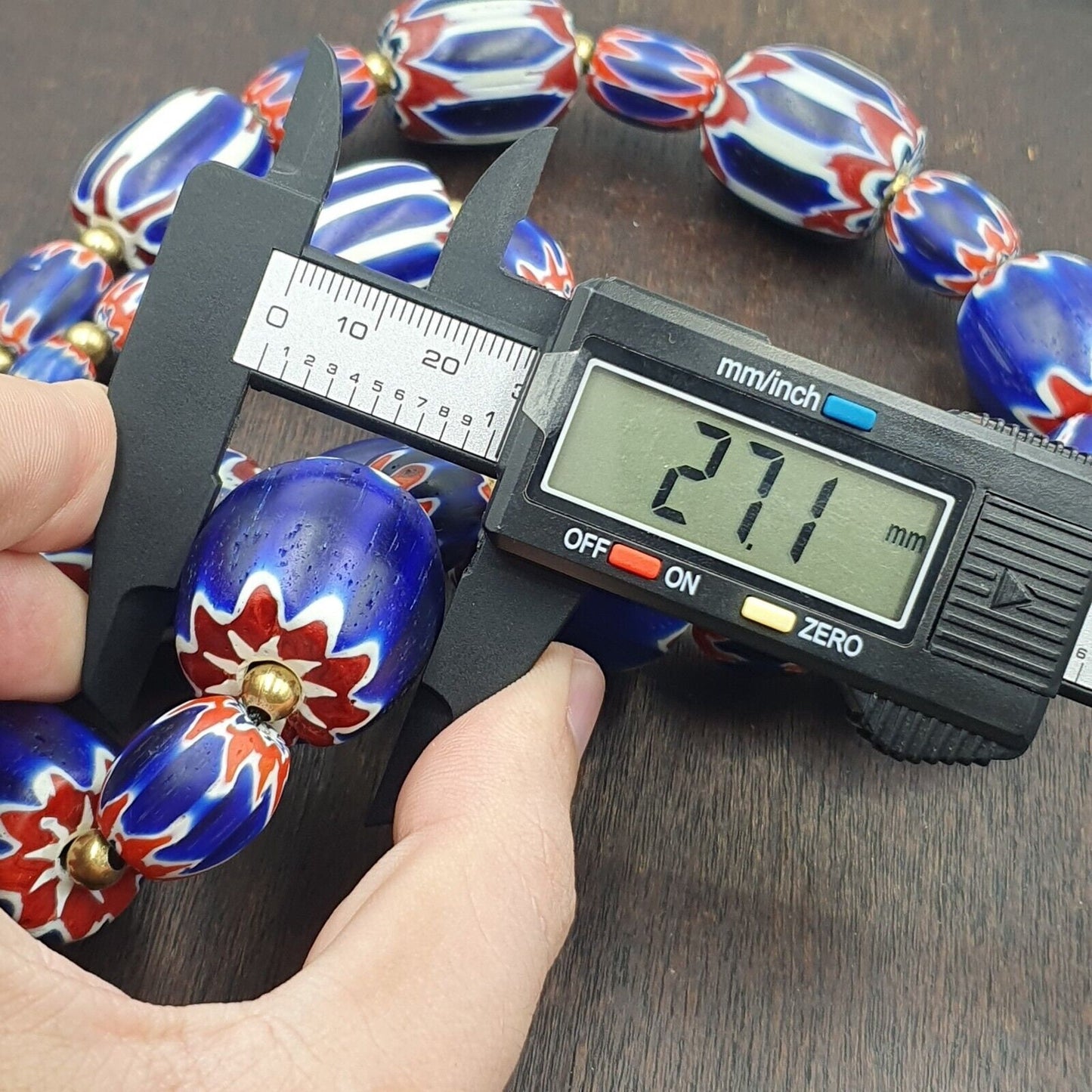 Venetian style trade beads old african chevron glass big beads strand 368 gramsGift