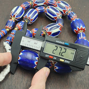 Venetian style trade beads old african chevron glass big beads strand 368 grams.