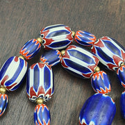 Venetian style trade beads old african chevron glass big beads strand 368 grams.
