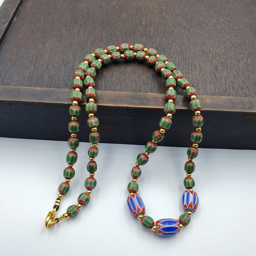 Venetian Style Trade Beads Vintage Mix Chevron Beads Necklace