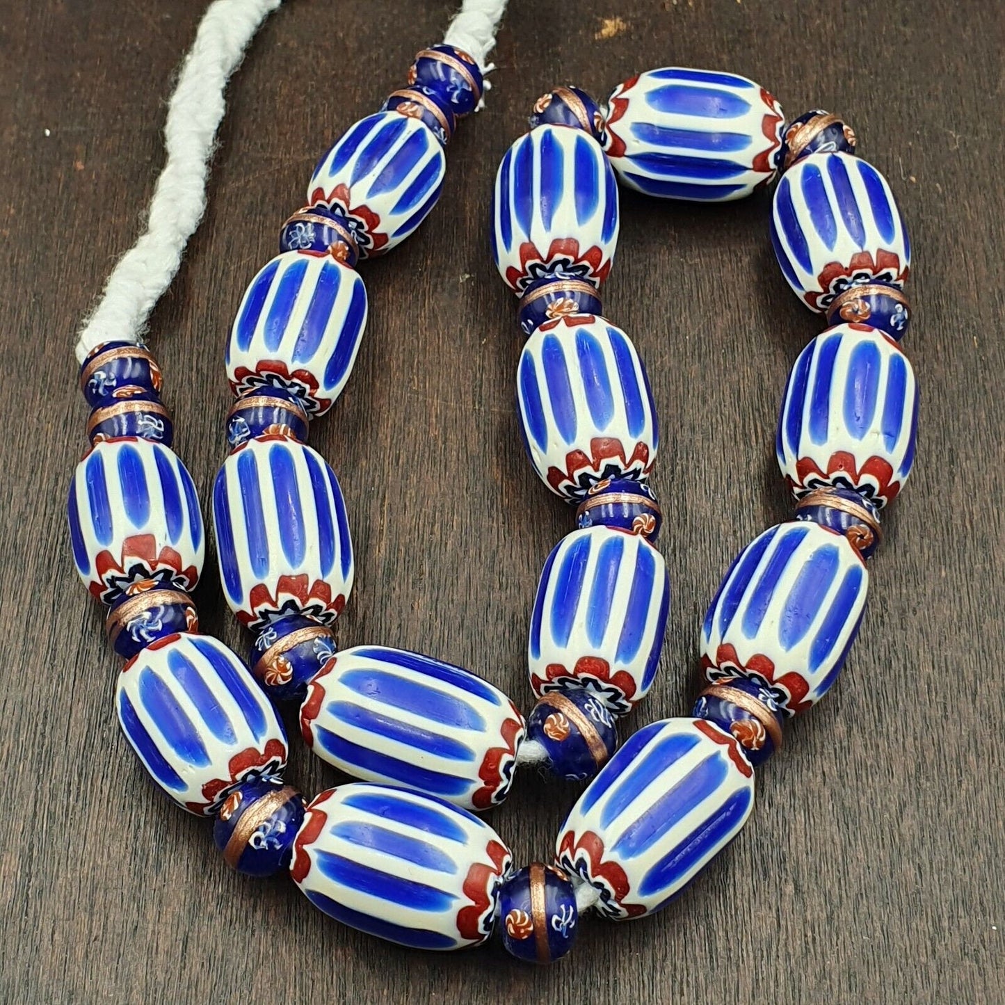 Antique venetian inspired african blue chevron, wedding cake beads necklace