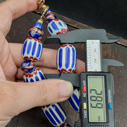 Antique venetian inspired african blue chevron, wedding cake beads necklace bg-6