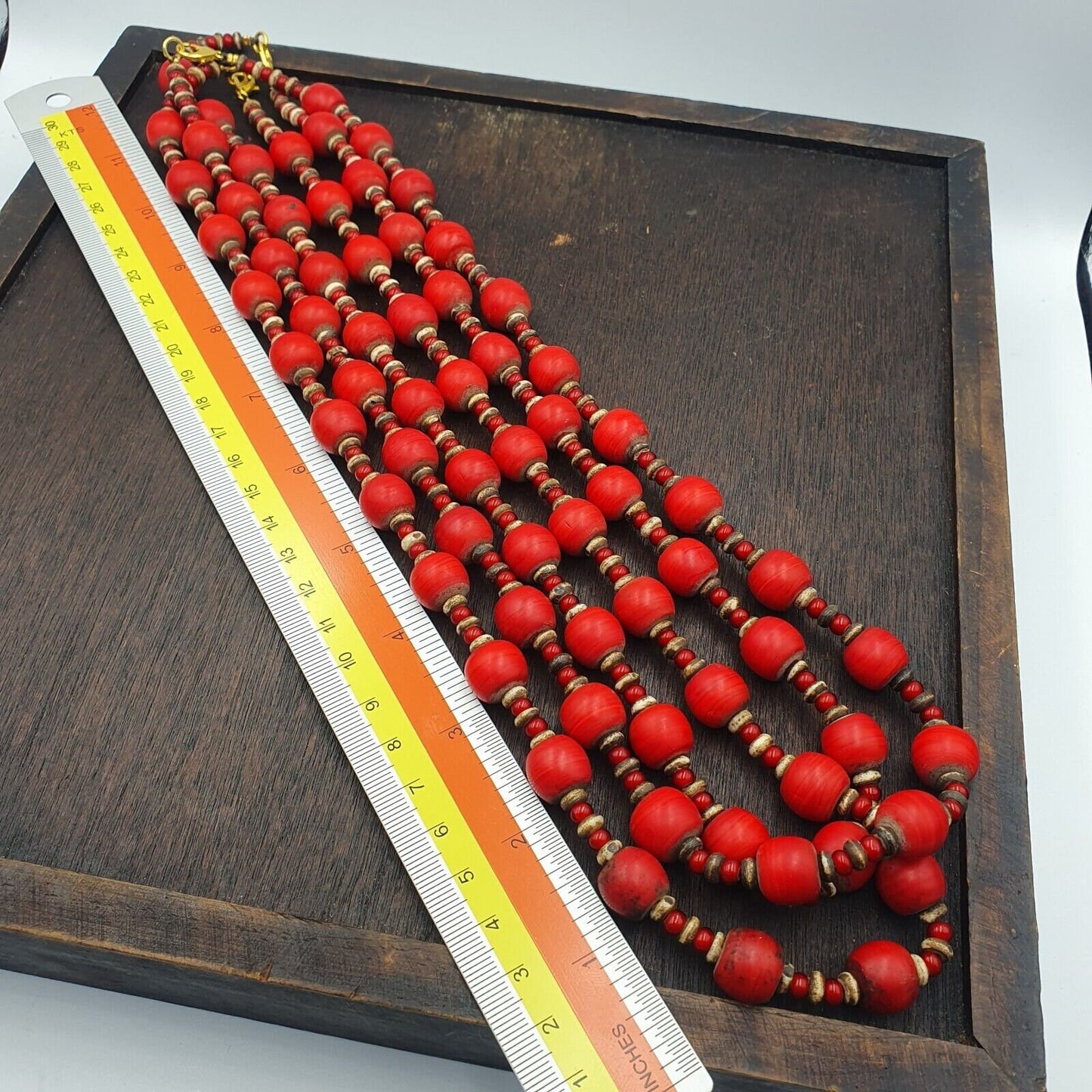 Vintage african antique trade beads old red glass beads long strand 12.5mmGift