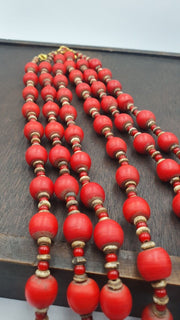Vintage african antique trade beads old red glass beads long strand 12.5mm.