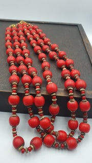 Vintage african antique trade beads old red glass beads long strand 12.5mm.