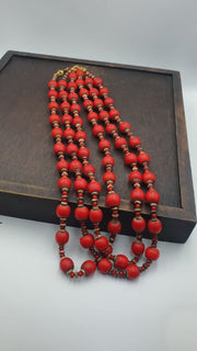 Vintage african antique trade beads old red glass beads long strand 12.5mm.