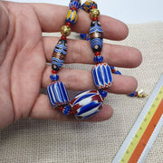 Vintage chevron and white heart venetian beads glass beads necklace nc-1011.