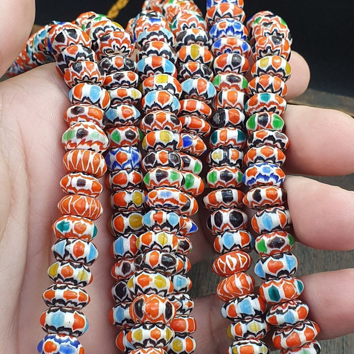 Vintage chevron beads venetian african multicolor glass 9-8mm beads long strandGift