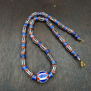Antique venetian inspired african blue & black chevron beads necklace