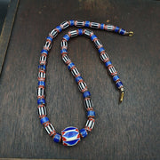 Antique venetian inspired african blue & black chevron beads necklace