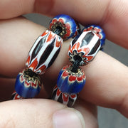 Antique venetian inspired african blue & black chevron beads necklace