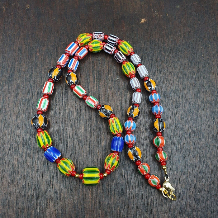 Ych-14 venetian inspired chevron and 4.5mm red white heart  beads necklace