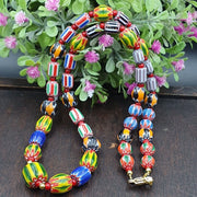 Ych-14 venetian inspired chevron and 4.5mm red white heart  beads necklace