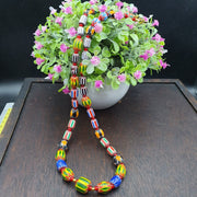 Ych-14 venetian inspired chevron and 4.5mm red white heart  beads necklace